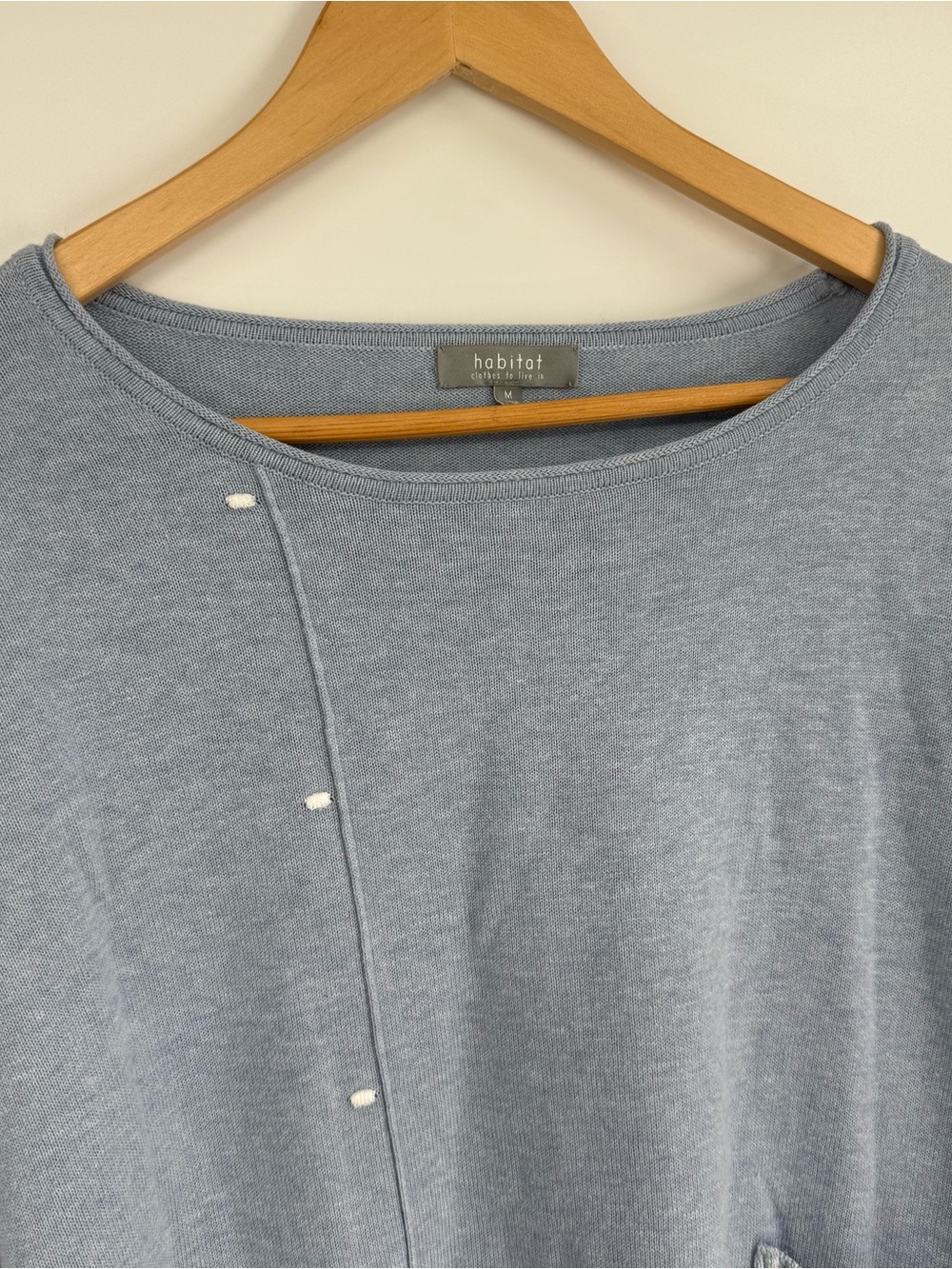 Habitat Sweater Women M Blue Cotton Boat Neck Pocket Coastal Cottage Art-to-wear - Picture 6 of 8
